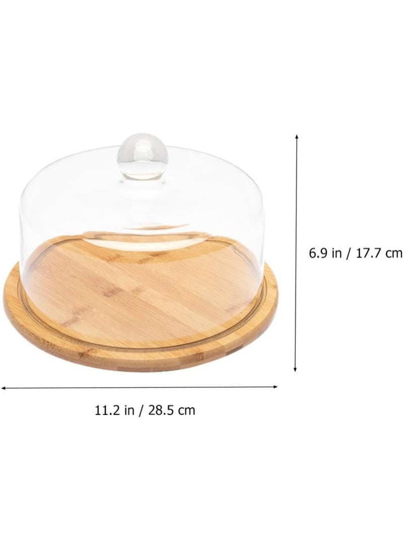 Glass Cake Dome Stand Dessert Serving Cloche Platter Bamboo Wood Snack Muffin Serving Tray with Cover Lid for Restaurant Wedding Party - Image 2